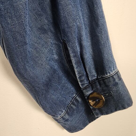 Soft Surroundings Womens Wendy Button Tunic Shirt Blue Chambray Denim V Neck Med - Picture 8 of 12